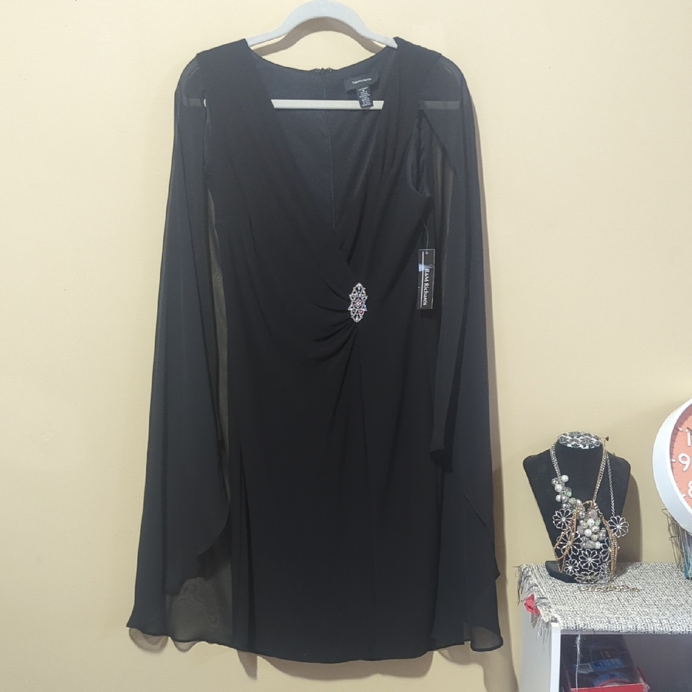 R & M Richards Black Dress W Cape Size 6 NWT